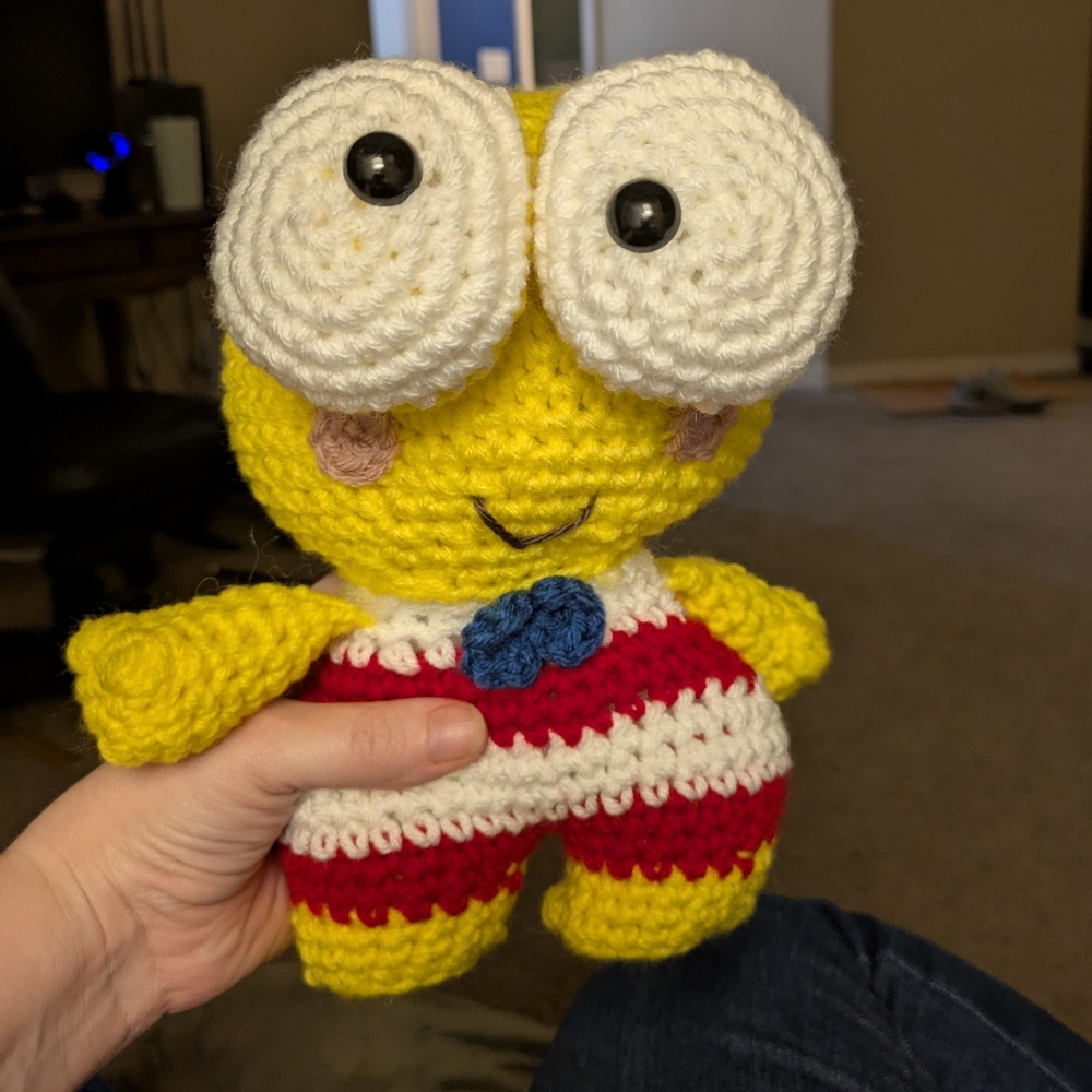 Crochet Yellow and Red Striped Plush frog